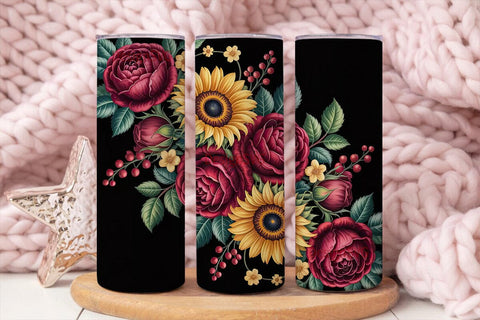 Autumn Rose & Sunflower 20oz Tumbler Sublimation DesignSVG 