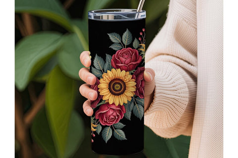 Autumn Rose & Sunflower 20oz Tumbler Sublimation DesignSVG 