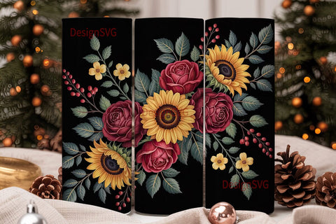Autumn Rose & Sunflower 20oz Tumbler Sublimation DesignSVG 