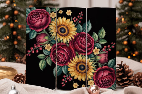 Autumn Rose & Sunflower 20oz Tumbler Sublimation DesignSVG 