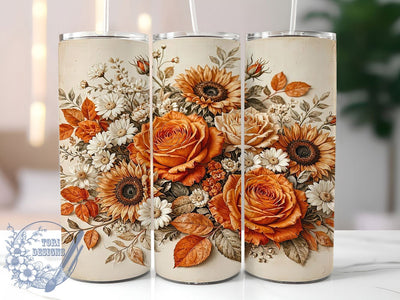 Autumn Rose Sunflower 20oz Tumbler Wrap, Autumn Theme, Rose Motif, Sunflower Design, Rustic Style, Festive Charm, Skinny Tumbler, Sublimation PNG Sublimation ToriDesigns 