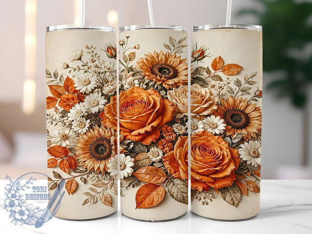 Autumn Rose Sunflower 20oz Tumbler Wrap, Autumn Theme, Rose Motif, Sunflower Design, Rustic Style, Festive Charm, Skinny Tumbler, Sublimation PNG Sublimation ToriDesigns 