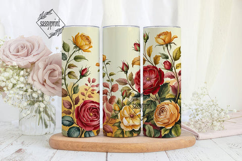 Autumn Roses Watercolor Tumbler Wrap PNG Sublimation sassyprint 