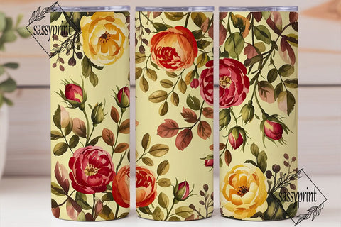 Autumn Roses Watercolor Tumbler Wrap PNG Sublimation sassyprint 