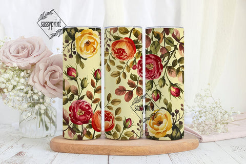 Autumn Roses Watercolor Tumbler Wrap PNG Sublimation sassyprint 