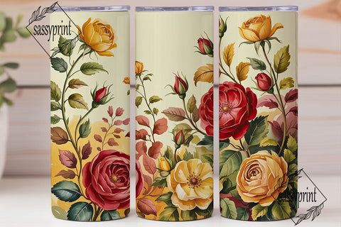 Autumn Roses Watercolor Tumbler Wrap PNG Sublimation sassyprint 