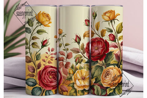 Autumn Roses Watercolor Tumbler Wrap PNG Sublimation sassyprint 