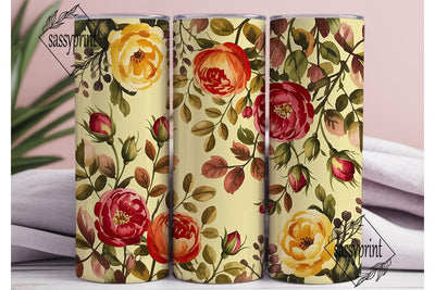 Autumn Roses Watercolor Tumbler Wrap PNG Sublimation sassyprint 