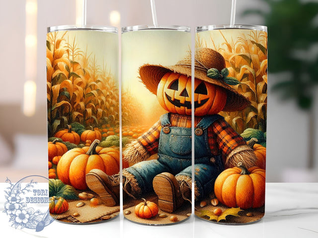 Autumn Scarecrow 20oz Skinny Tumbler, Fall Scarecrow Tumbler Png, Straight & Tapered Tumbler Wrap, Instant Digital Download Sublimation ToriDesigns 