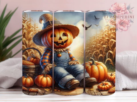 Autumn Scarecrow 20oz Tumbler Wrap PNG, Fall Scarecrow Tumbler Png, Straight & Tapered Tumbler Wrap, Instant Digital Download Sublimation Li Zamperini 