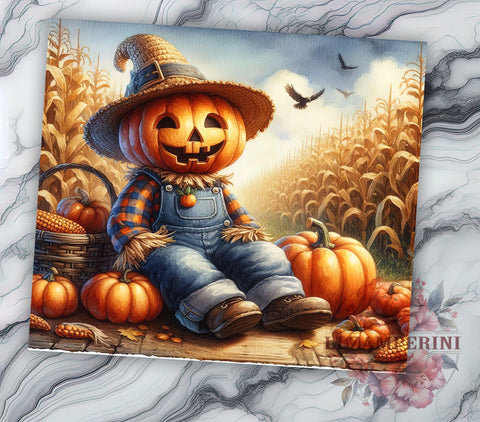 Autumn Scarecrow 20oz Tumbler Wrap PNG, Fall Scarecrow Tumbler Png, Straight & Tapered Tumbler Wrap, Instant Digital Download Sublimation Li Zamperini 