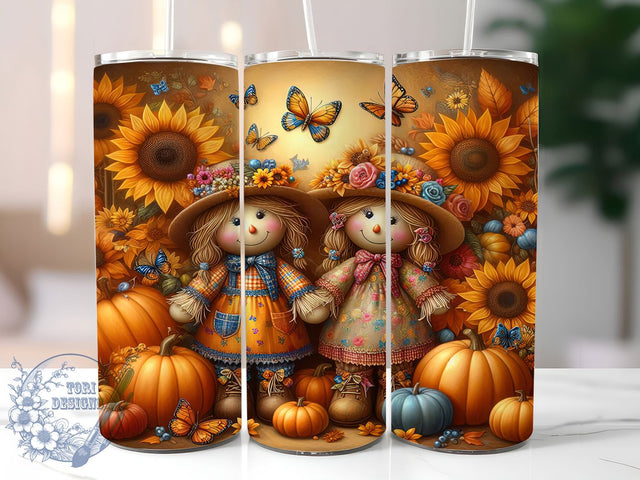 Autumn Scarecrow Fall Tumbler Wrap, Fall In Love Wrap, 20oz Sublimation Design, Harvest Pumpkin Tumbler, Rustic Autumn Drinkware, Seasonal Fall Wrap, Thanksgiving Scarecrow Design Sublimation ToriDesigns 