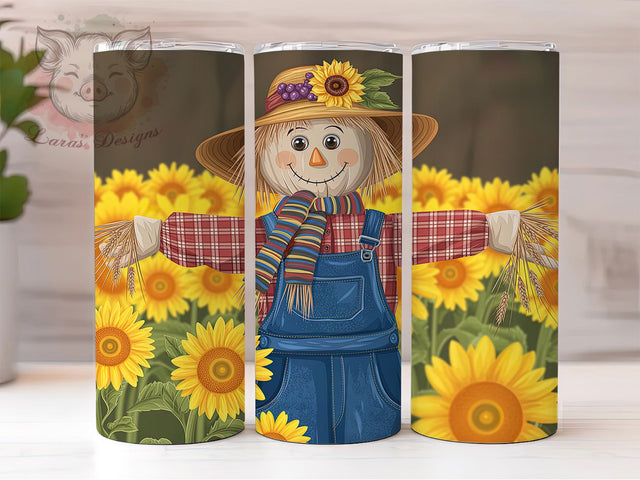 Autumn Scarecrow Sunflower Pumpkin Tumbler, Fall Pumpkins Cup Wrap, Sunflower Sublimation Design, 20Oz Halloween Coffee Mug, Rustic Harvest Drinkware, Farmhouse Fall Gift, Pumpkin Patch Tumbler Sublimation Lara' s Designs 