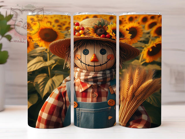 Autumn Scarecrow Sunflower Pumpkin Tumbler, Fall Pumpkins Cup Wrap, Sunflower Sublimation Design, 20Oz Halloween Coffee Mug, Rustic Harvest Drinkware, Farmhouse Fall Gift, Pumpkin Patch Tumbler Sublimation Lara' s Designs 