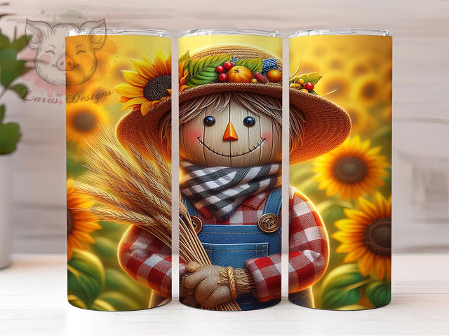 Autumn Scarecrow Sunflower Pumpkin Tumbler, Fall Pumpkins Cup Wrap, Sunflower Sublimation Design, 20Oz Halloween Coffee Mug, Rustic Harvest Drinkware, Farmhouse Fall Gift, Pumpkin Patch Tumbler Sublimation Lara' s Designs 