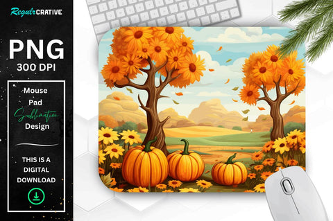 Autumn Season background and Pumpkins Mouse pad Bundle Sublimation Regulrcrative 