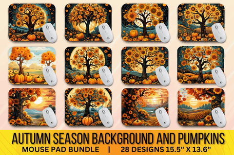 Autumn Season background and Pumpkins Mouse pad Bundle Sublimation Regulrcrative 