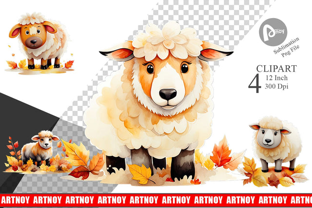 Autumn Sheep Watercolor Clipart Sublimation artnoy 
