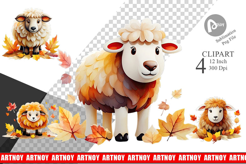 Autumn Sheep Watercolor Clipart Sublimation artnoy 