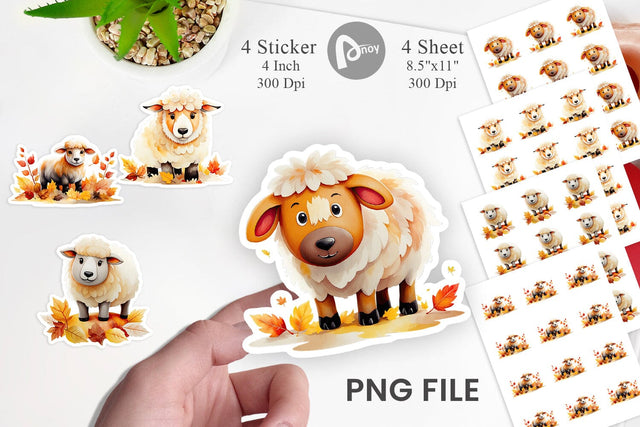Autumn Sheep Watercolor Sticker Sublimation artnoy 