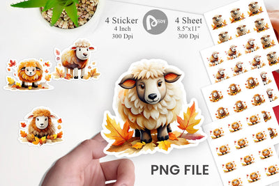 Autumn Sheep Watercolor Sticker Sublimation artnoy 