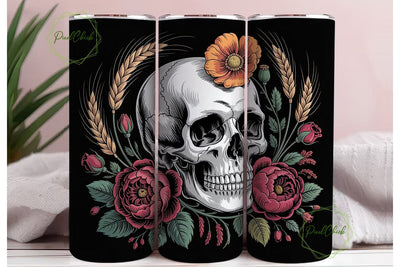 Autumn Skull Floral 20oz Tumbler Wrap Sublimation PixelChick 