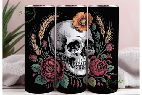 Autumn Skull Floral 20oz Tumbler Wrap Sublimation PixelChick 