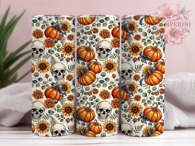 Autumn Skull Pumpkin 20oz Tumbler, Skull Pumpkin, Autumn Design, Rustic Fall, Spooky Cute, Halloween Style, 20oz Wrap, Sublimation Tumbler Sublimation Li Zamperini 