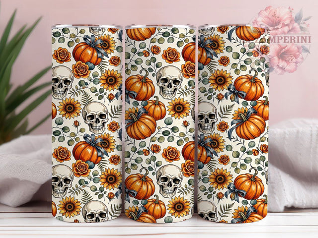 Autumn Skull Pumpkin 20oz Tumbler, Skull Pumpkin, Autumn Design, Rustic Fall, Spooky Cute, Halloween Style, 20oz Wrap, Sublimation Tumbler Sublimation Li Zamperini 