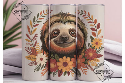 Autumn Sloth Floral 20oz Tumbler Wrap Sublimation sassyprint 