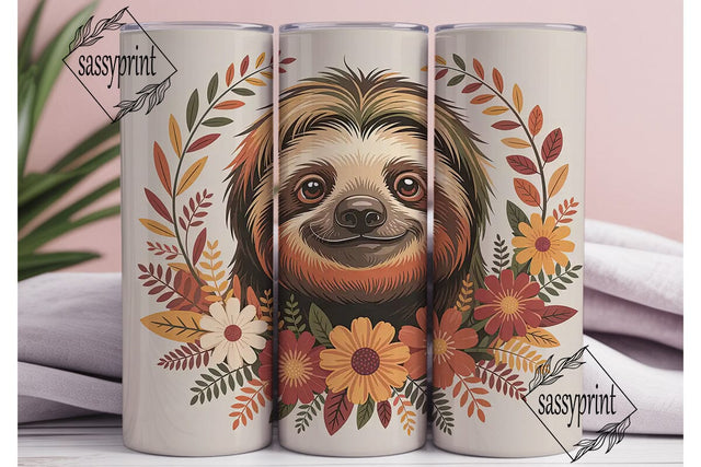 Autumn Sloth Floral 20oz Tumbler Wrap Sublimation sassyprint 