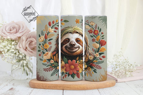 Autumn Sloth Floral 20oz Tumbler Wrap Sublimation sassyprint 