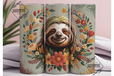 Autumn Sloth Floral 20oz Tumbler Wrap Sublimation sassyprint 