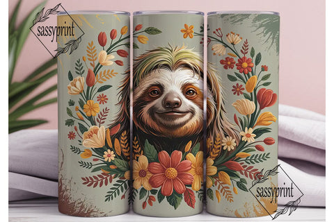 Autumn Sloth Floral 20oz Tumbler Wrap Sublimation sassyprint 