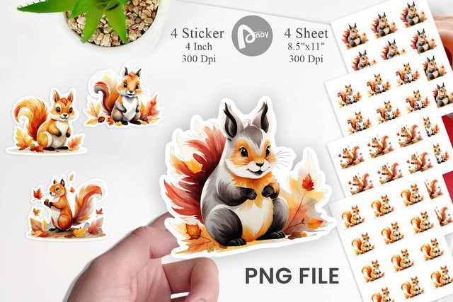 Autumn Squirrel Watercolor Sticker Sublimation artnoy 