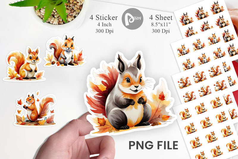 Autumn Squirrel Watercolor Sticker Sublimation artnoy 