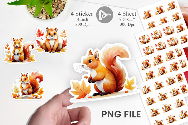 Autumn Squirrel Watercolor Sticker Sublimation artnoy 