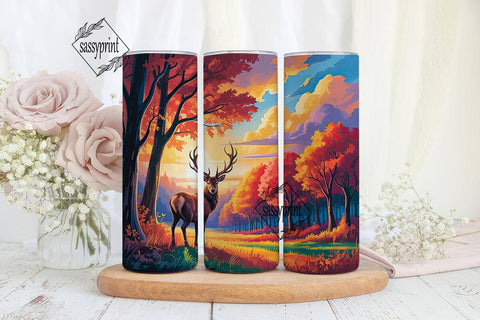Autumn Stag Forest 20oz Tumbler Wrap Sublimation sassyprint 