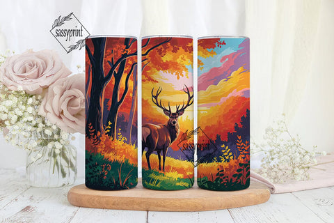 Autumn Stag Forest 20oz Tumbler Wrap Sublimation sassyprint 
