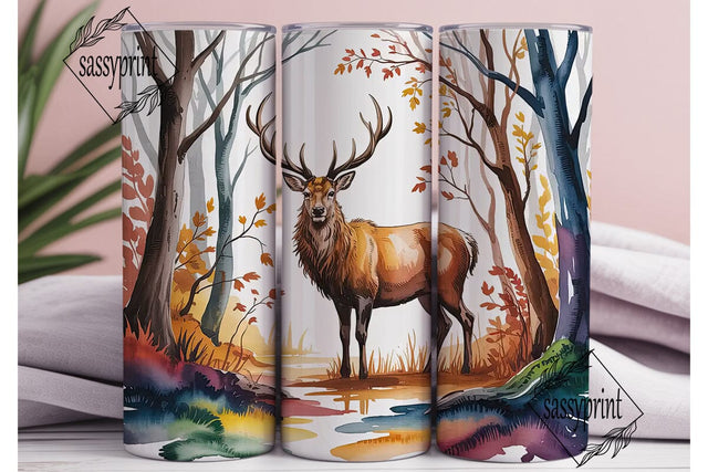 Autumn Stag Forest Watercolor Tumbler Sublimation sassyprint 