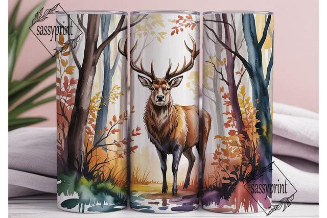 Autumn Stag Forest Watercolor Tumbler Sublimation sassyprint 