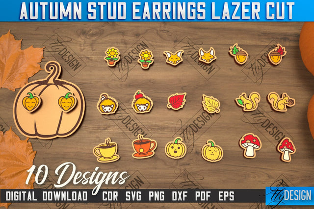 Autumn Stud Earrings Bundle | Jewelry Design | Fall Design | Autumn Season | CNC Files SVG Fly Design 