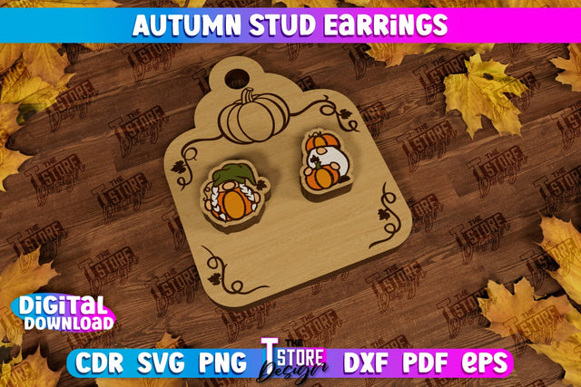 Autumn Stud Earrings | Jewelry Design | Fall Design | Autumn Season | CNC File SVG The T Store Design 
