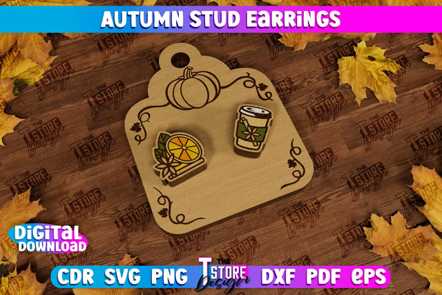 Autumn Stud Earrings | Jewelry Design | Fall Design | Autumn Season | CNC File SVG The T Store Design 