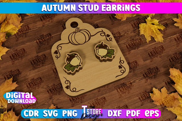 Autumn Stud Earrings | Jewelry Design | Fall Design | Autumn Season | CNC File SVG The T Store Design 