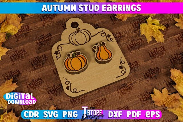 Autumn Stud Earrings | Jewelry Design | Fall Design | Autumn Season | CNC File SVG The T Store Design 