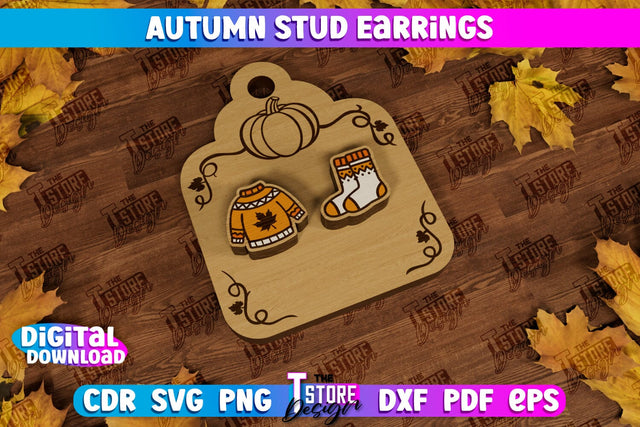 Autumn Stud Earrings | Jewelry Design | Fall Design | Autumn Season | CNC File SVG The T Store Design 