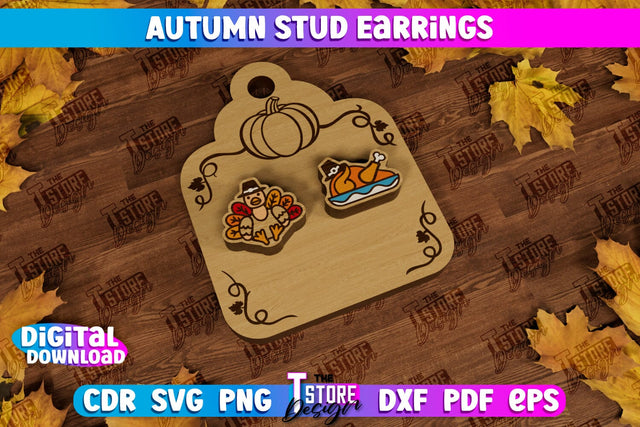 Autumn Stud Earrings | Jewelry Design | Fall Design | Autumn Season | CNC File SVG The T Store Design 