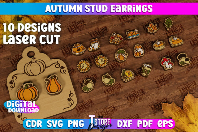 Autumn Stud Earrings Laser Cut Bundle | Jewelry Design | Fall Design | Autumn Season | CNC Files SVG The T Store Design 