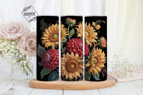 Autumn Sunflower Dahlia 20oz Tumbler Sublimation sassyprint 